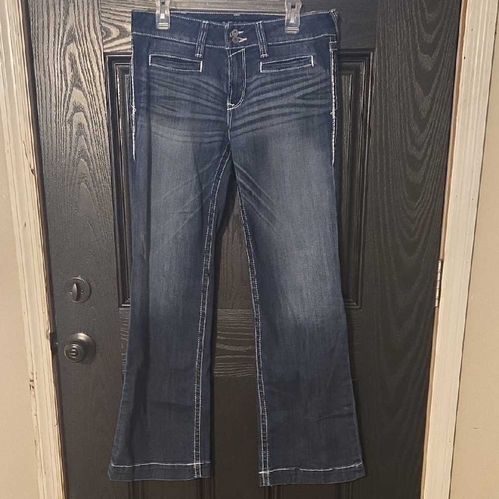 Ariat Indigo Flare Trouser Jeans with White Stitching. Size 31R